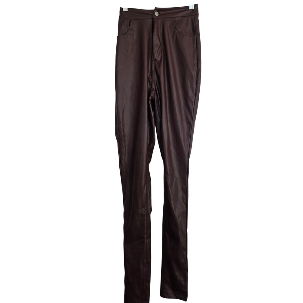 PRETTYLITTLETHING Tall Brown Faux Leather High‎ Waisted Skinny Pants Size US 2